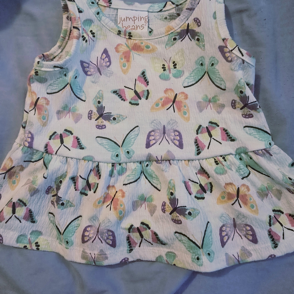 Jumping Beans Kids Tank Top - White with Multicolor Butterflies